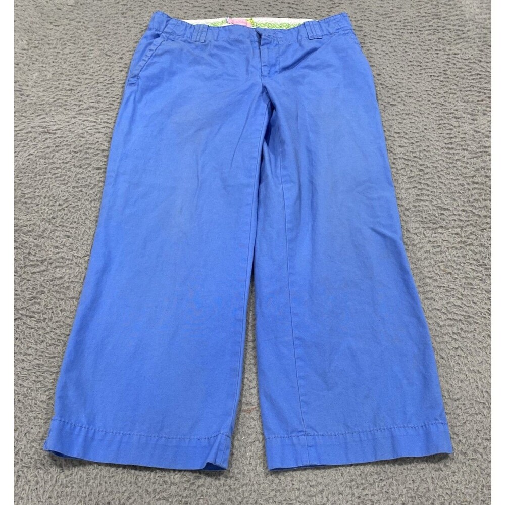 Lilly Pulitzer Capri Pants Womens 2 Blue Cotton Twill Crop Slit Pockets Casual